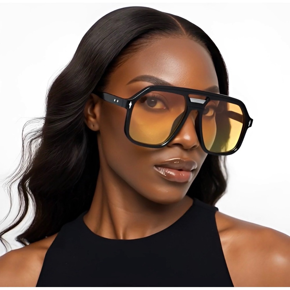 Oversized Aviator Sunglasses Women Yellow Orange Gradient Lens Retro Vintage XXL